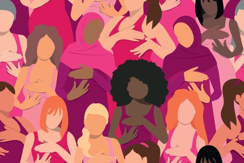 Illustration représentant de nombreuses femmes en train de se palper la poitrine.
